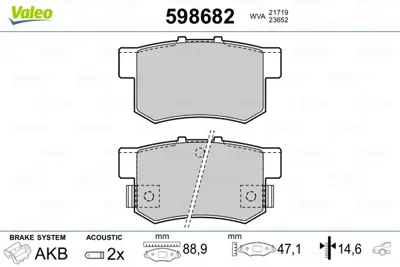 VALEO 598682 Arka Fren Balatası (Tk) Accord Vıı 2,2ı Type R / 3,0 V6 24v 99 03 Cıvıc 2,0ı Type R 02 Integra 1, 6430S7S000