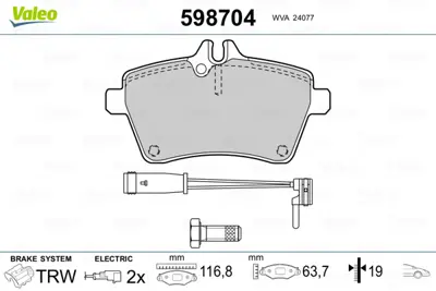 VALEO 598704 Fren Balatası On A-Class W169 04>12 B-Class W245 05>11 A1694202120