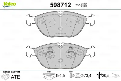 VALEO 598712 Fren Balatası On  Audı A4 / Q 01> Tt 3,2 Vr6 / Q 03> A8 2,5 Tdı / Mercedes W202 97>00 W210 97>02 W22 