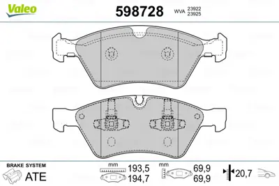 VALEO 598728 Fren Balatası On W211 03>08 S211 03>09 W164 05>11 W251 05>12 A1644202620