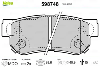VALEO 598748 Arka Fren Balatası Dısk Elantra 06 10 / Getz 02 11 / Matrıx / Santafe 01 06 / Sonata 98 05 / Sonata  583023FA10 583023KA60