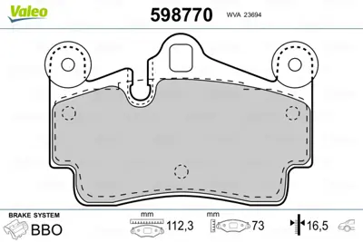 VALEO 598770 Arka Fren Balatası 18ınc Cayenne 3,2 10 / 03> Touareg 3,2 V6 5,0 V10 Tdı 10 / 02> 7L5698451 7L6698451A 95535293950