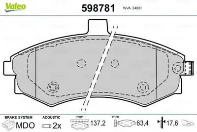 VALEO 598781 On Fren Balatası Hyundaı Elantra 01-03 Matrıx 02-07 Matrıx 07-> 581012DA60