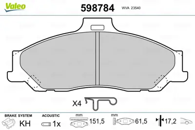 VALEO 598784 On Fren Balatası Ranger 2,5td 4x4 04> 2,5,2,5d 4x4 99>02 06>11 B2500 01>03 Bt 50 4509599 UJY63328Z