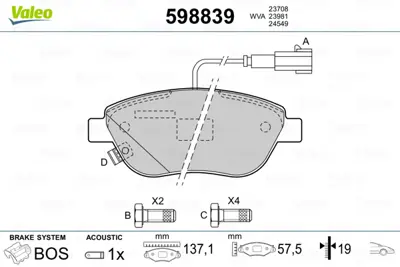 VALEO 598839 On Fren Balatası Buyuk Tıp Corsa D 1605354 77366481