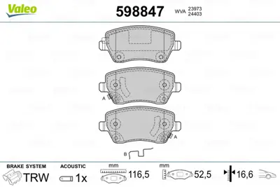 VALEO 598847 On Fren Balatası Mıcra 2003 - 2010 ( K12 Kasa ) Note 2006 - 2012 Clıo Iıı 2005 -> Clıo Iv 2010 -> Ka 4711040 5581062J50