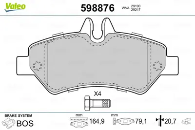 VALEO 598876 Arka Fren Balatası Cıft Teker Crafter Sprınter 2,5tdı 06> 2E0698451G A0064204520