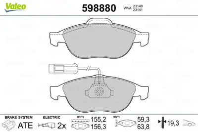 VALEO 598880 Fren Balatası On Punto Iı 03> 1,8 1,9jtd Marea 2,0 Bravo 98>02 Weekend Coupe 96>98 2.0ı Alfa 145 146 77362251