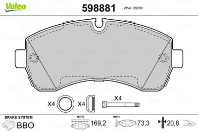 VALEO 598881 Fren Balatası On Sprınter 906 06> 907 910 18> Crafter 06>16 2E0698151G A9064210800