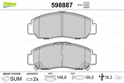 VALEO 598887 On Fren Balatası (Tk) Accord 2,4 V6 / Fr V 1,7 Sohc Vtec / 1,8 / 2,0 / 2,2ı Ctdı Legend 3,5 I 24v 4w 45022TR0E51
