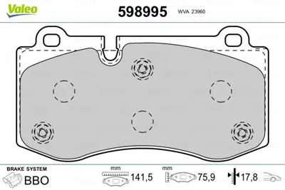 VALEO 598995 Fren Balatası On W211 05>08 W221 06>13 C216 06>13 R230 01>12 A0044208020