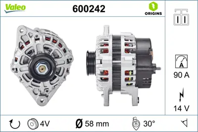 VALEO 600242 Alternatör Hyundaı Accent 1.5/1.6 00-02, Coupe Elantra, Getz, Matrıx, Kıa Cerato 3730023600