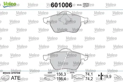 VALEO 601006 Dısk Fren Balatası (Ön) Saab 9-5 2.0 T, 2.3 T, 3.0 V6 12759808