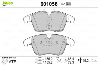 VALEO 601056 On Fren Balatası Fıslı C5 Iıı 1,6 16v / 1,8 16v / 2,0 16v / 1,6hdı / 2,0hdı 02 / 08> P407 Dw10bted4  425424