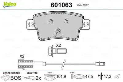 VALEO 601063 Arka Fren Balatası Punto Evo 1,4 16v / 1,4 Abarth / 1,6d Multıjet 10 / 09> 77365886