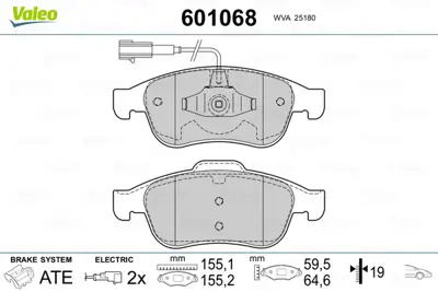 VALEO 601068 On Fren Balatası (Tk) Alfa Guılıetta 10> 1,4tb / 1,6 Jtdm / 2,0 Jtdm 
