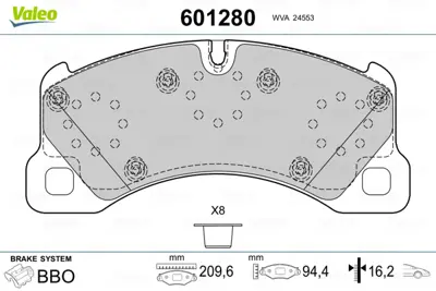 VALEO 601280 On Fren Balatası Tk Touareg 02> Cayenne 02> Panamera 11> Macan 14> 7P6698151G 97035194906