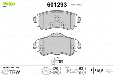 VALEO 601293 On Fren Balatası C4 Iı Ds4 1,4 Vtı,1,6 Hdı (11 / 2009 ) 1,6 E Hdı (04 / 2011 ) 4254A9