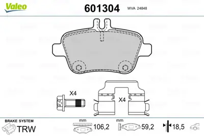 VALEO 601304 Dısk Fren Balatası (Arka) Mercedes A Class, B Class A0084202320