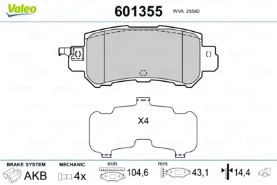 VALEO 601355 Arka Fren Balatası Mazda Cx 5 2011-> K0Y12648ZC9C