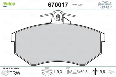 VALEO 670017 Dısk Fren Balatası (Ön) Volkswagen Golf Iıı 91>95, Passat B3 88>91; Audı 80, 90, 200 76>, A4 94> 8E0698151N