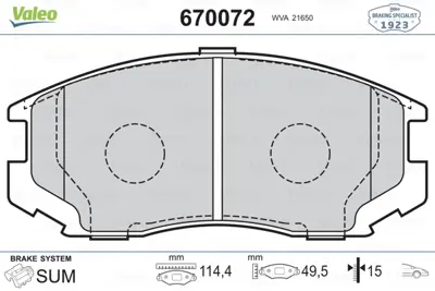 VALEO 670072 Ön Balata Daıhatsu Terıos 97 449187401000 MR389510