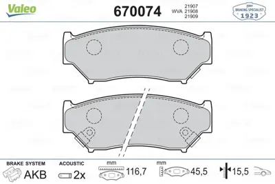 VALEO 670074 On Fren Balatası Suzukı Grand Vıtara 5 Kapı 90-98 Jımny 03-> 5520084A00