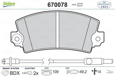 VALEO 670078 Dısk Fren Balatası (Ön) Renault R12 425075