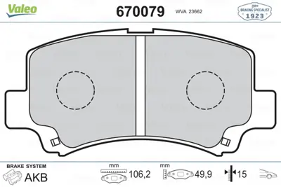 VALEO 670079 Dısk Fren Balatası (Ön) Suzukı Wagon R 1.0/1.2 97>05 5581075F10