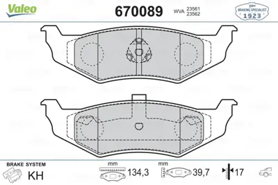 VALEO 670089 Arka Balata Chrysler Sebring 01 
