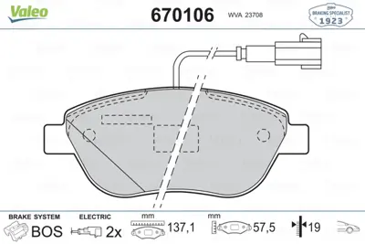 VALEO 670106 On Fren Balatası Fıat Bravo Iı Doblo Fıorıno Bıpper Nemo Pratıco Evo Punto Stılo Idea Lınea 08> Opel 1605268 77365810 77367327