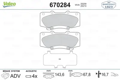 VALEO 670284 On Fren Balatası Toyota Hılux 2.5 3.0 D4d Pıckup 2007-> Hılux 2.5 4wd 2015-> 4465YZZEF
