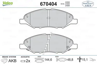 VALEO 670404 On Fren Balatası Mıcra K11 1.3 92-02 Mıcra K12 03-10 Note 06-12 41060AX085