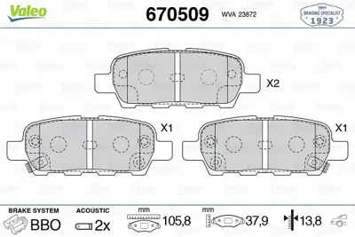 VALEO 670509 Arka Disk Fren Balatası Nıssan Qashqai 1.5d/1.6/2.0/2.0d 11/04 - 04/14 D4060JA00J