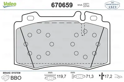 VALEO 670659 Disk Fren Balatası Ön C-Class 2000-2008-Clk 2002-2010-Cls 2004-2010-E-Class 2002-2009-S-Class 1998-2 A0064203220