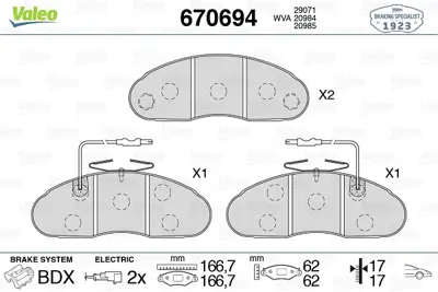 VALEO 670694 Ön Disk Fren Balatası Renault Master 2.0d/2.4d/2.5d 08/80 - 01/01 