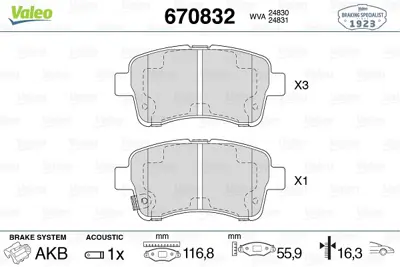 VALEO 670832 Ön Disk Fren Balatası Suzukı Lıana 1.3/1.4d/1.6 07/01 