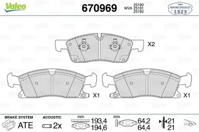 VALEO 670969 Dısk Fren Balatası (Ön) Jeep Grand Cherokee 3.6/5.7/6.4/3.0d 11/10> 68052370AA