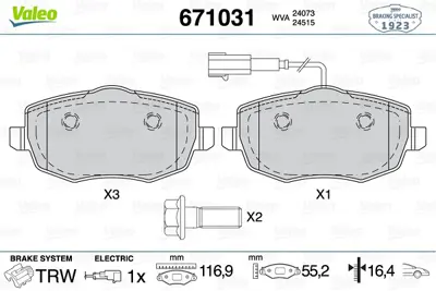 VALEO 671031 Dısk Fren Balatası (Ön) Lancıa Ypsılon 1.2/1.4/1.3d 10/03-09/12 77365218