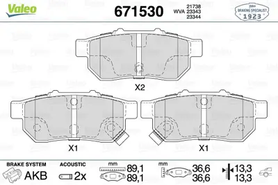 VALEO 671530 Arka Balata Cıvıc V 1.6 İe Vtec-1.6 Vtı Jazz Iı 1.2 802-08 1.4 02 Abs Li 43022TARG00