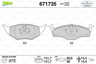 VALEO 671735 On Fren Balatası (Tk) Lupo 98 05 1,2 Tdı 6E0698151