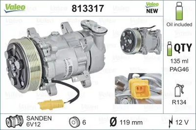 VALEO 813317 Klıma Kompresoru Berlıngo C2 C3 C3 Iı C3 Plurıel Nemo Fıorıno P1007 Bıpper (Tu3a Tu3jp) Nemo Bıpper  648714 9671456680 9800821980