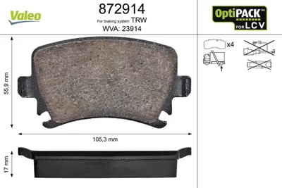 VALEO 872914 Arka Fren Balatası A3 Tum Modeller 05 / 03> A4 Passat 1,6fsı / 1,9tdı / 2,0tdı 95>16 701698151C