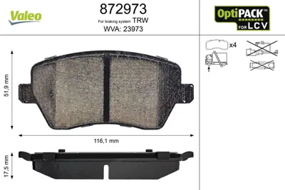 VALEO 872973 Disk Fren Balatası Lcv Ön Renault Kangoo 2007 410608481R 7701208422 7701209164