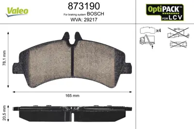 VALEO 873190 Arka Fren Balatası Cıft Teker Crafter Sprınter 2,5tdı 06> A0064204520