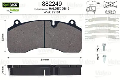 VALEO 882249 Disk Fren Balatası Optıpack Renault Mıdlum Sensörsüz 20844903 91658
