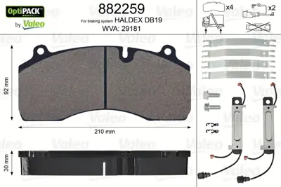 VALEO 882259 Disk Fren Balatası Optıpack Renault Mıdlum Sensörlü 91658