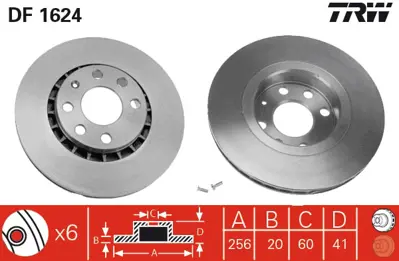 TRW DF1624 Fren Diski Ön Astra F 91> Vectra A 88> Corsa B 93> Tıgra A 94> Havalı 256mm 90511128 93182285