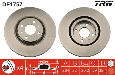TRW DF1757 Fren Dıskı On Punto 1.9jtd 03> Tıpo 2.0 91>95 Alfa Romeo 145 146 155 1.8 2.0 95>01 82462136