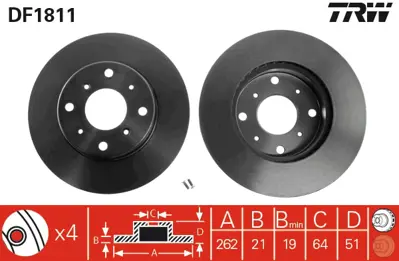 TRW DF1811 Fren Diski Ön Legend 86> / 800 85> Havalı 262mm 45251SD4E00 GBD90833